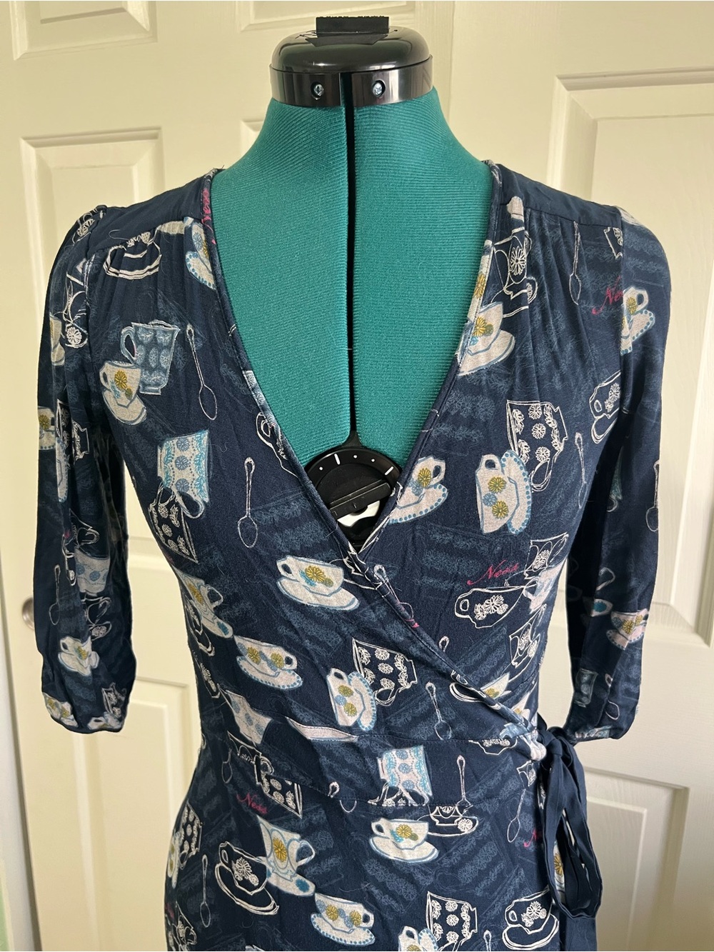Ness Edinburgh Navy Tea Cup Print Wrap Dress